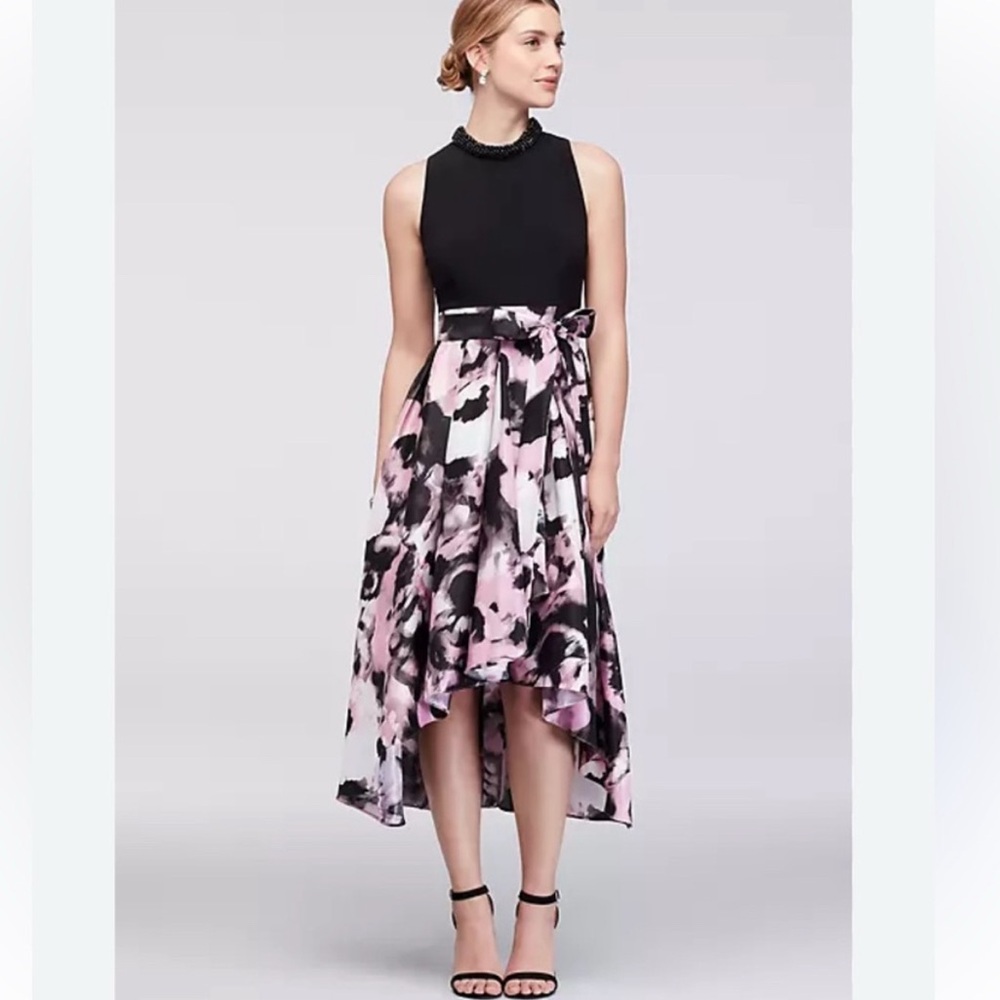 SLNY BEADED COLLAR FLORAL DRESS HIGH LOW Size 14